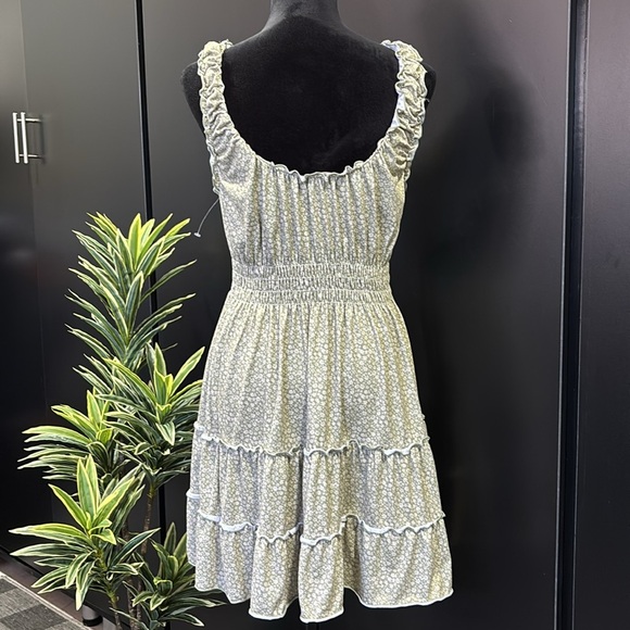 ALTAR’D STATE Green Floral,double ruffle hemline,ruffle scoop neck,shirred waist - Picture 3 of 8